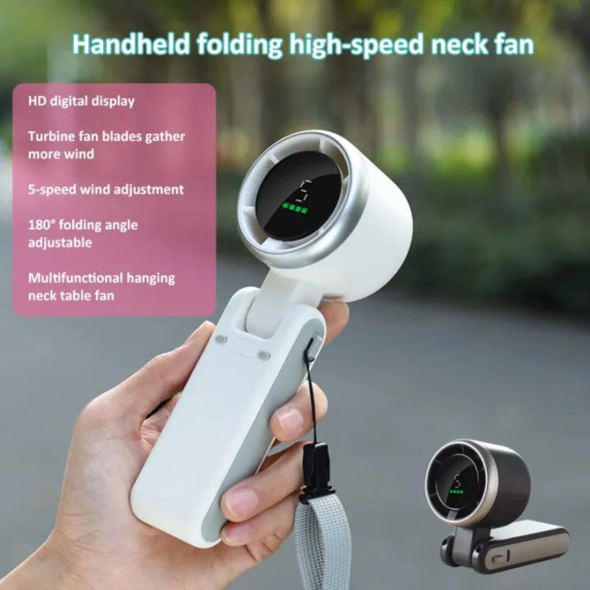 Handheld Folding Turbo Fan 5-Speed Portable Rechargeable Cooler