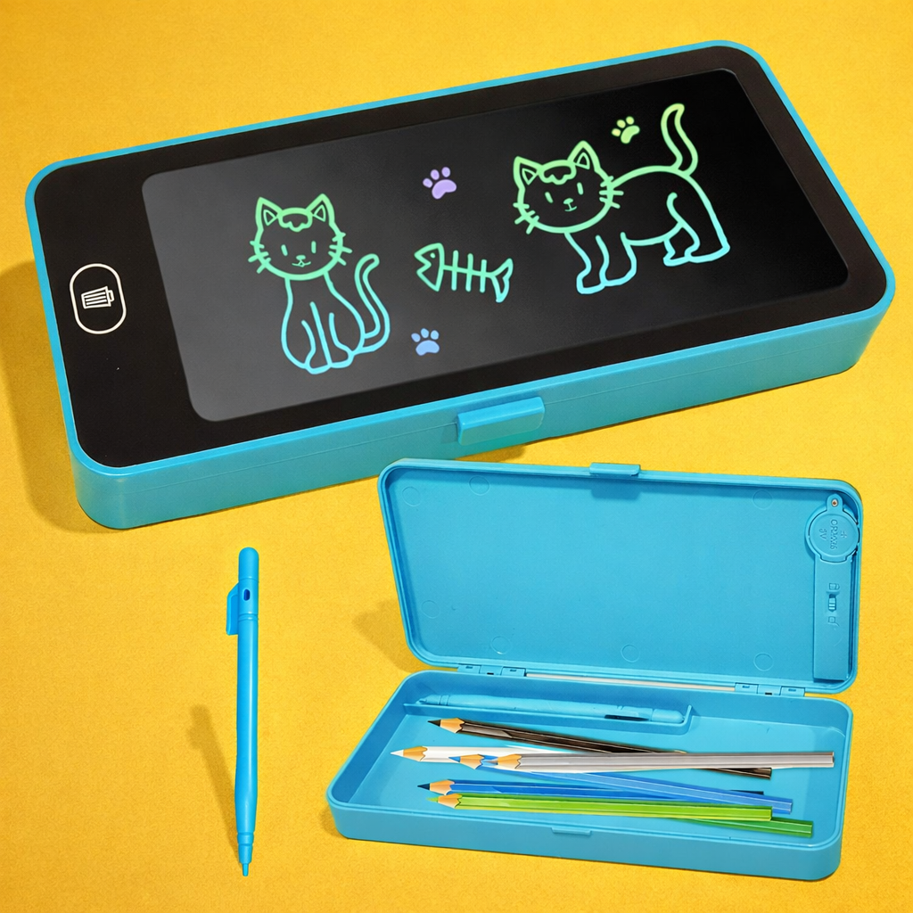 Pencil Box with LCD Writing Tablet, Kids Stationery Pad