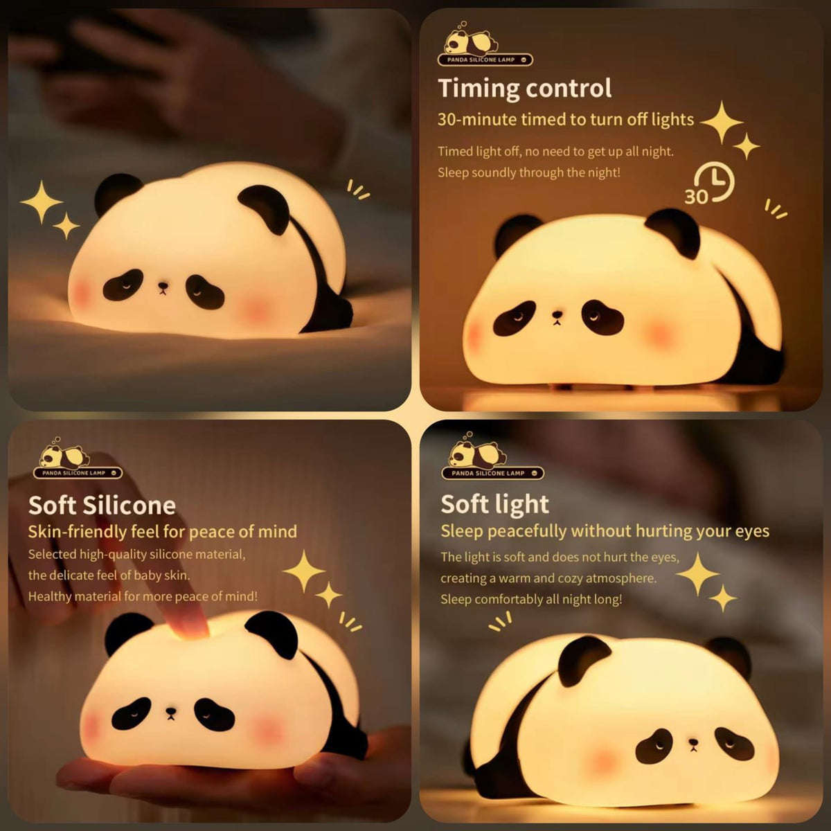 Cute Rechargeable Panda Night Light LED Touch Lamp for Kids & Bedroom