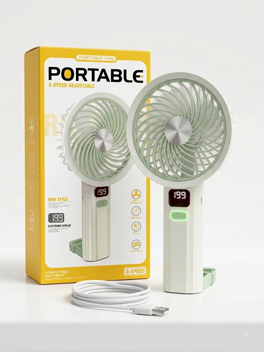 Portable LED Turbo Fan with 3 Speeds Quiet USB Personal Desk Fan Light