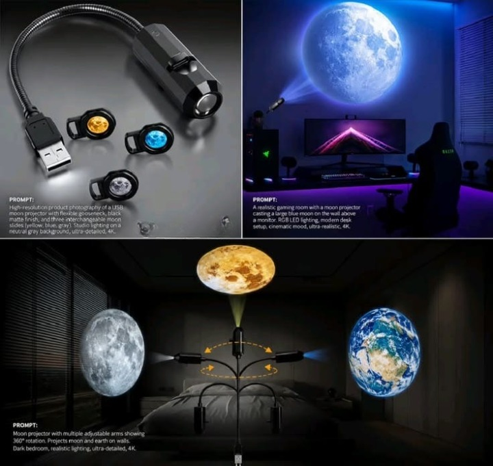 USB Moon & Earth Projector Light, Goose-neck, Slides